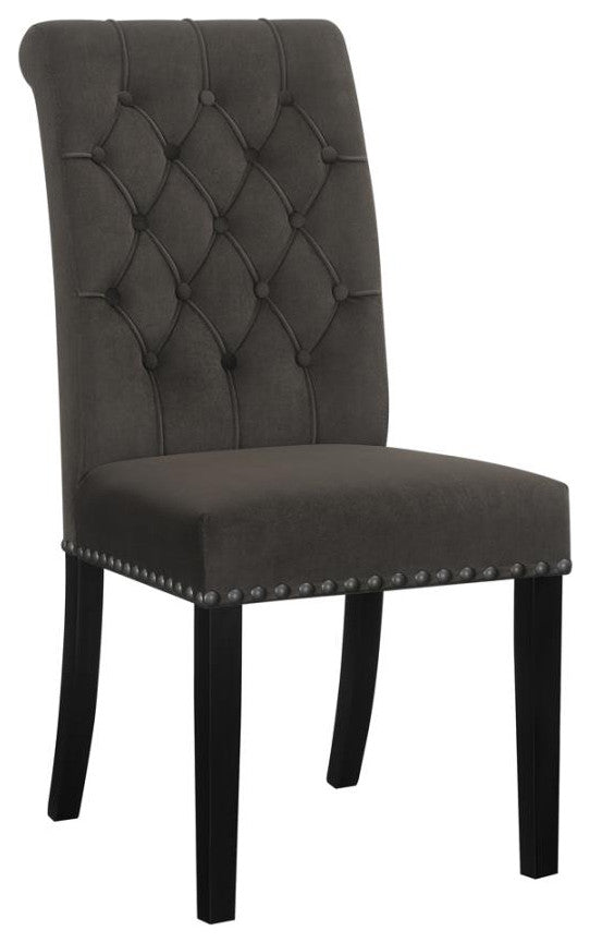 Upholstered Tufted Side Chairs With Nailhead Trim, Set of 2, Brown Velvet