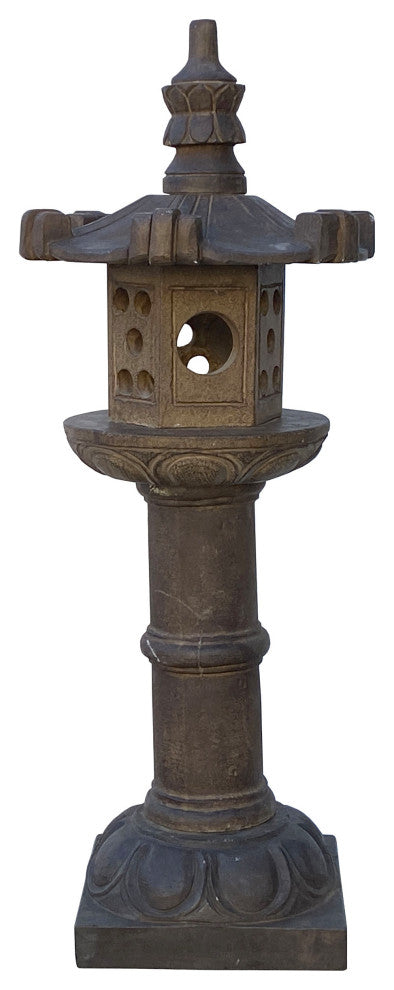 Oriental Zen Gray Stone Hexagon Tower Garden Lantern Statue Hcs7095