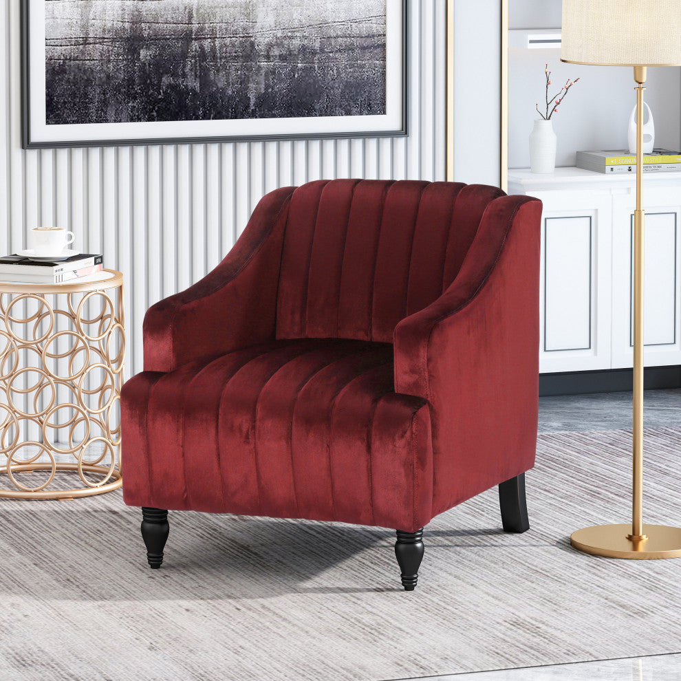 Candice Glam Velvet Club Chair, Garnet and Dark Brown