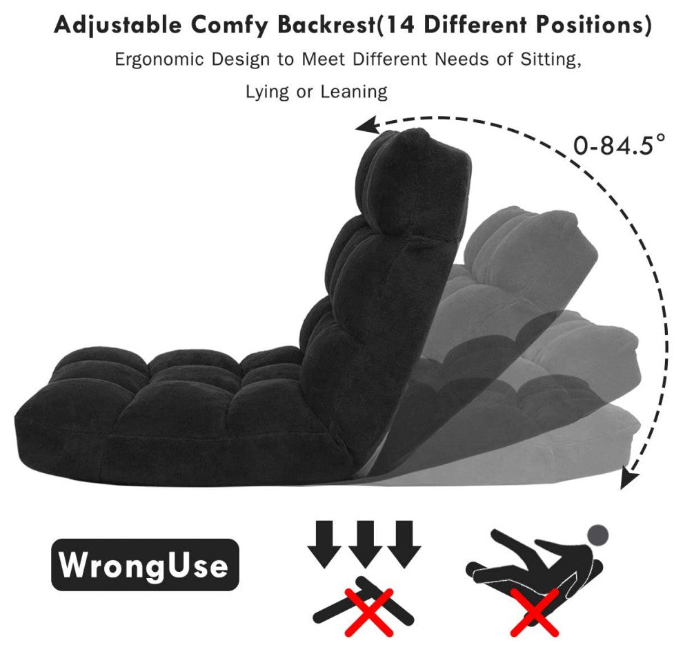 Floor Folding Gaming Sofa Chair Lounger Folding Adjustable 14-Position, Black