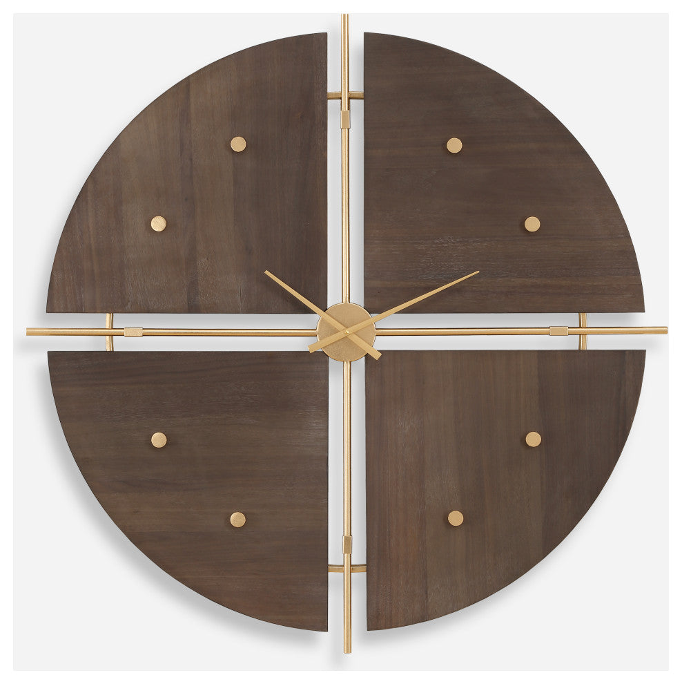 Uttermost - 06465 - Wall Clock - Walnut Elegance - Metallic Gold