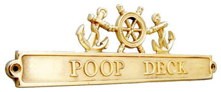 Brass Poop Deck Sign With Ship Wheel and Anchors 12"