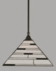 Stem Hung Pendant In Black Copper, 14" Pearl Ebony Tiffany Glass