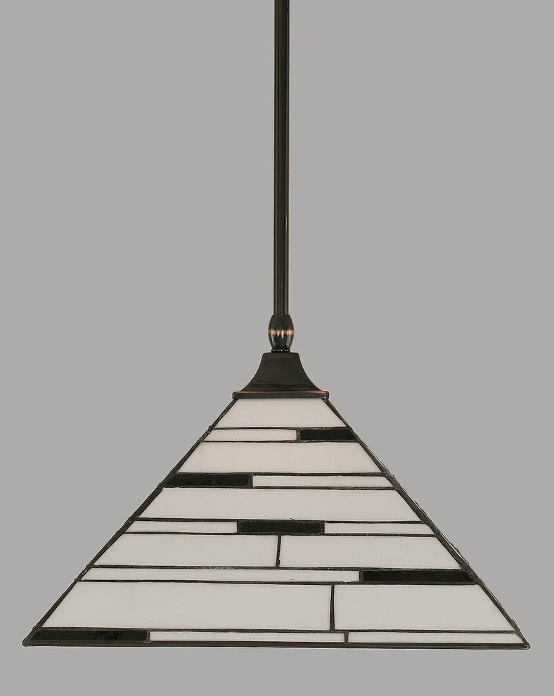 Stem Hung Pendant In Black Copper, 14" Pearl Ebony Tiffany Glass