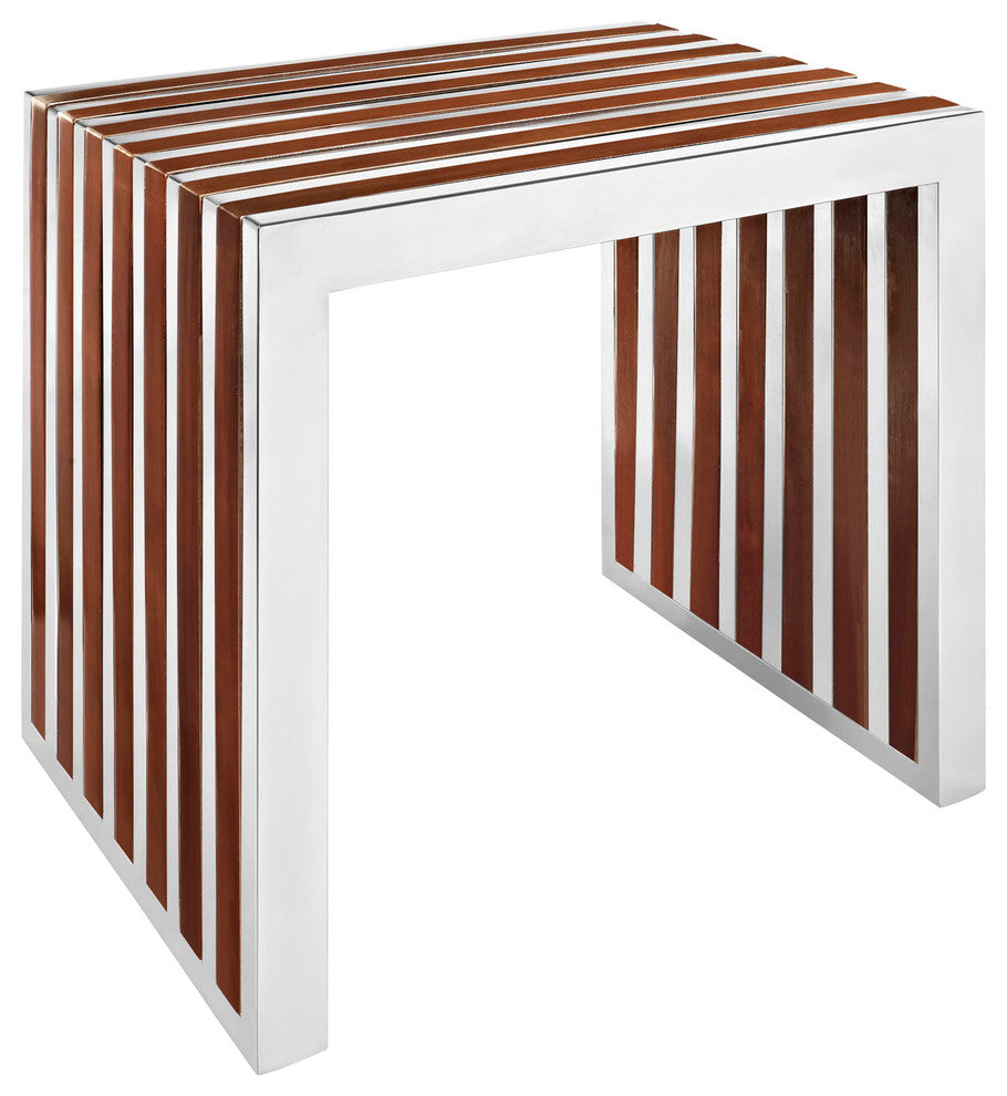 Modern Contemporary Wood Bench, Walnut Metal