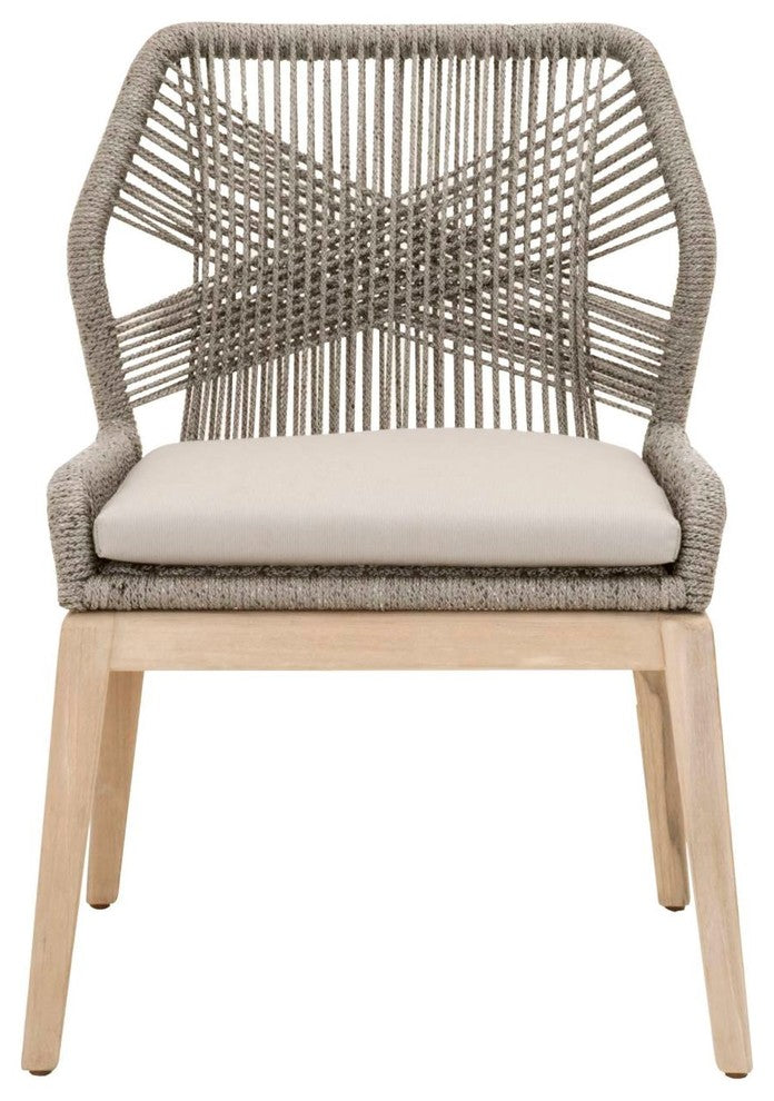 Weave Design Outdoor Dining Chair With Loose Seat Cushion, Gray, Set of 2