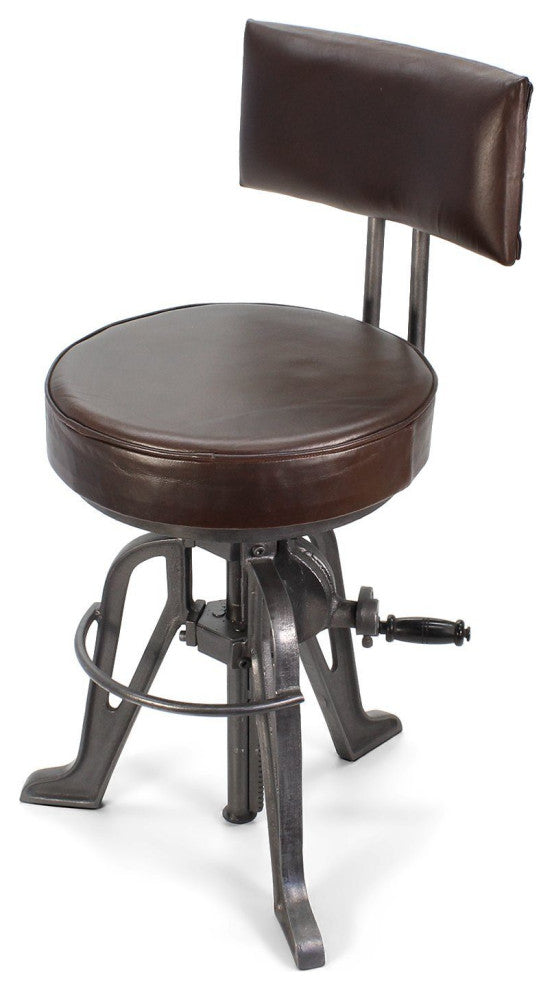 Industrial Adjustable Height Crank Leather Dining Chair - Iron Base
