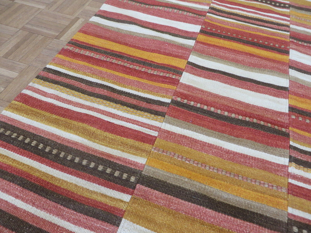 5x8 Geometric Wool Dhurry Kilim Patchwork Hand Woven Oriental Rug