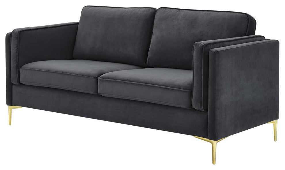 Sofa, Velvet, Dark Gray, Modern, Living Lounge Room Hotel Lobby Hospitality