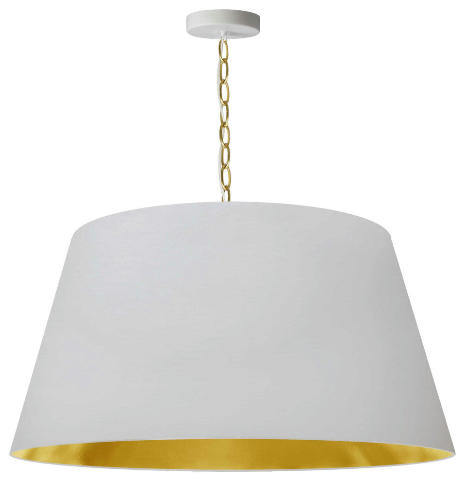 1 Light Brynn LG Pendant, White/Gold Shade, Aged Brass