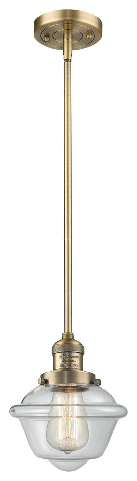 1-Light Small Oxford 8" Pendant, Brushed Brass, Glass: Clear