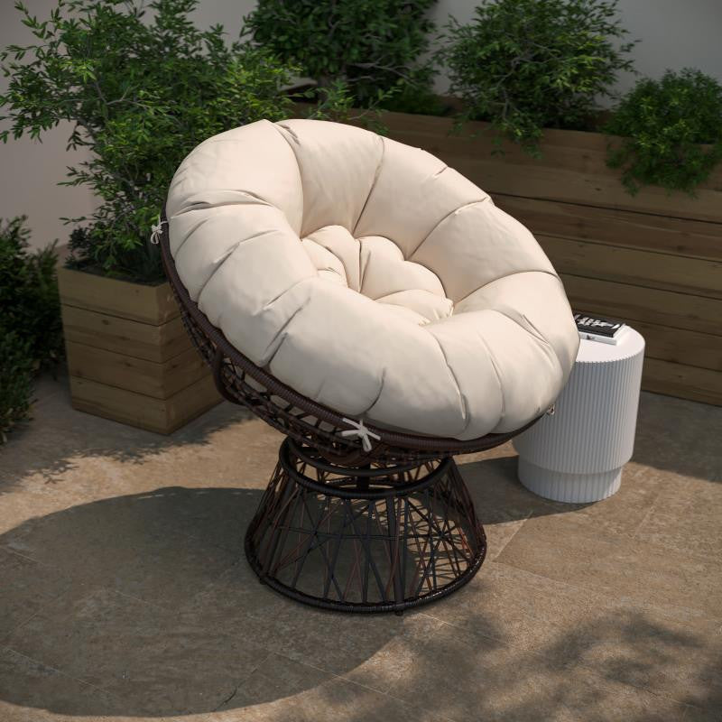Bowie Comfort Series Swivel Patio Chair with Cushion, Brown/Beige