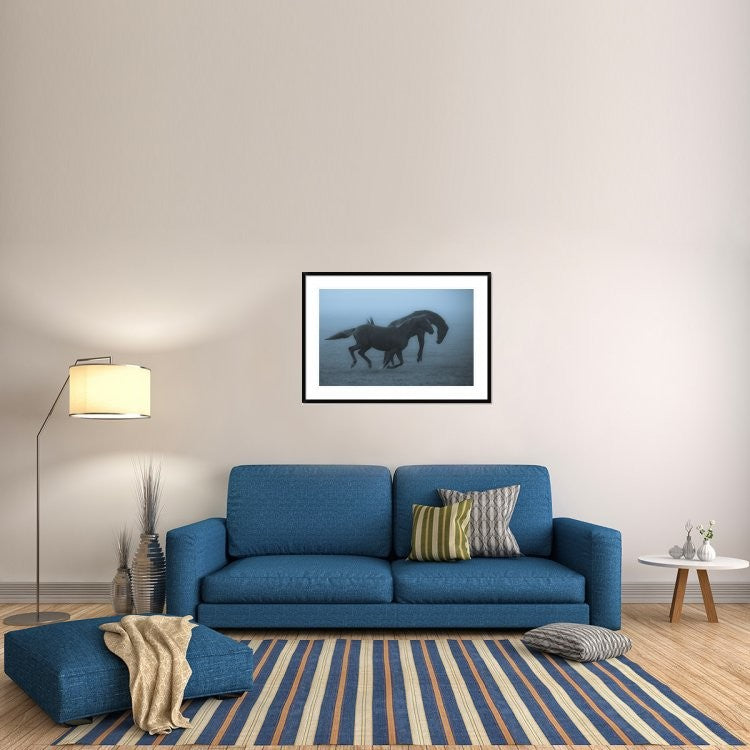 "Horses In The Fog" Framed Digital Print by Allan Wallberg, 44x30"
