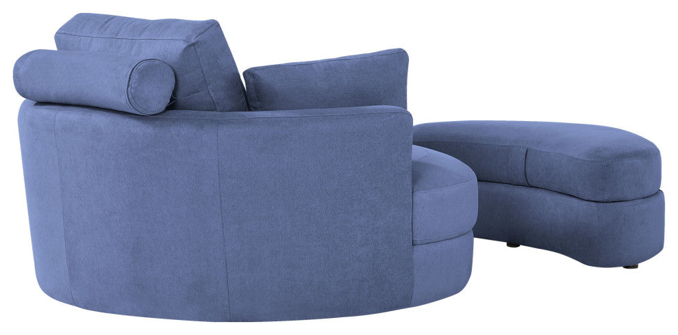 Modern Grey Sofa with a Storage and a Big Round Linen Fabric Chair for Lounge, Blue