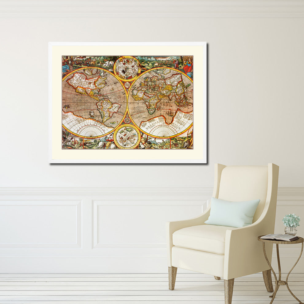 Macro Close-Up Old Map Print On Canvas With Frame Art Collection 16" X 21"