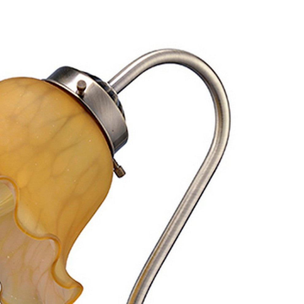 Benzara BM240310 Table Lamp With Gooseneck and Floral Shade, Brown and Yellow