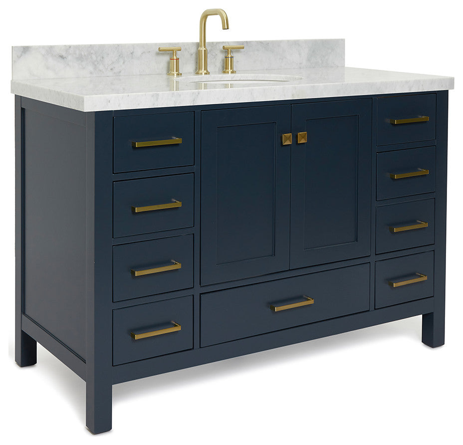 ARIEL Cambridge 49" Oval Sink Midnight Blue Vanity Carrara Top, No Mirror