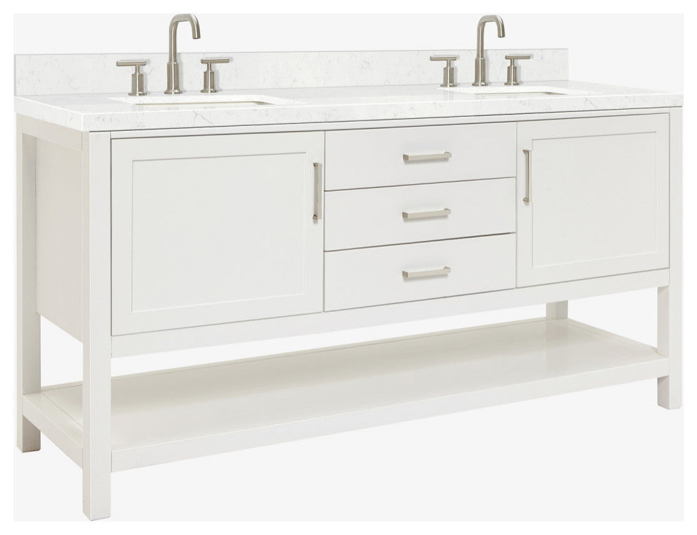 Ariel Bayhill 72" Double Rectangle Sink Bathroom Vanity, Carrara Quartz