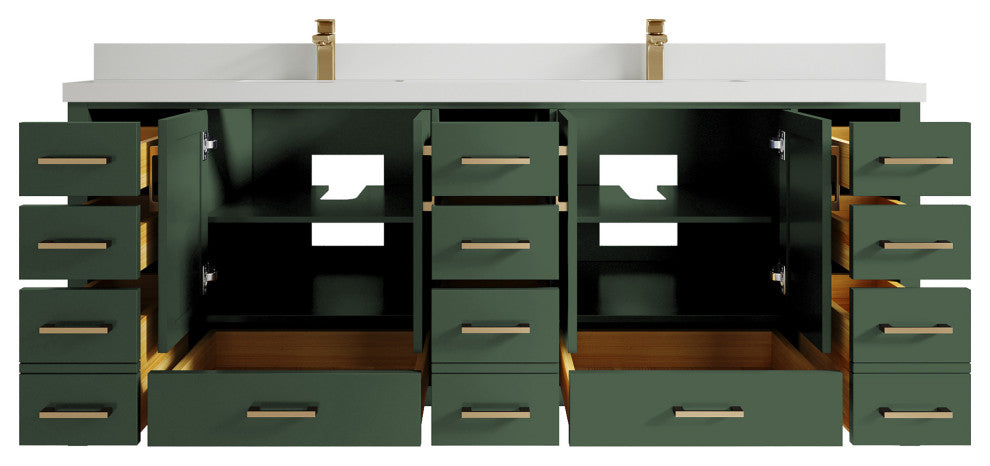 Preston Bath Vanity, Green, 84", White Quartz Top, Double, Freestanding