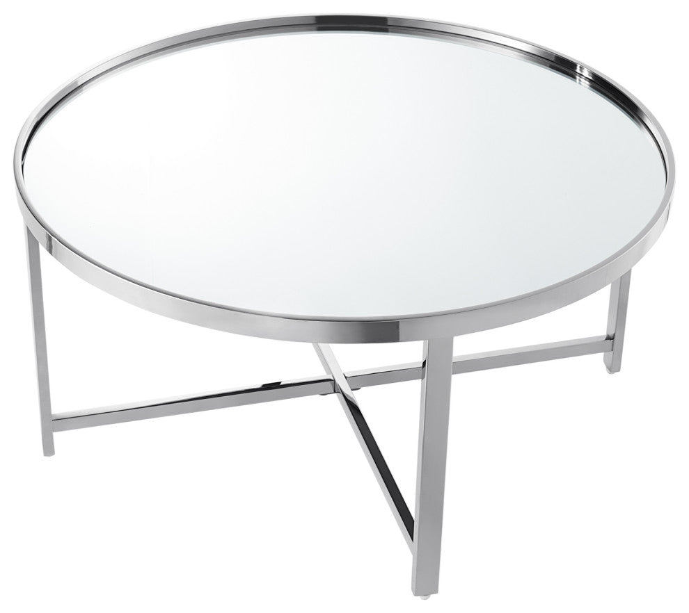 Nicole Miller Alinah Coffee Table, Mirrored Top, Chrome