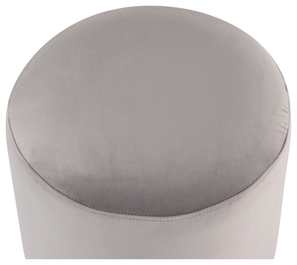 Madelyn Velvet Round Ottoman With Metal Base, Gray/Chrome