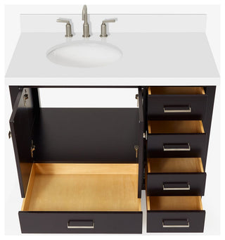 Cambridge Espresso 43" Left Offset Oval Sink Vanity With Quartz Countertop