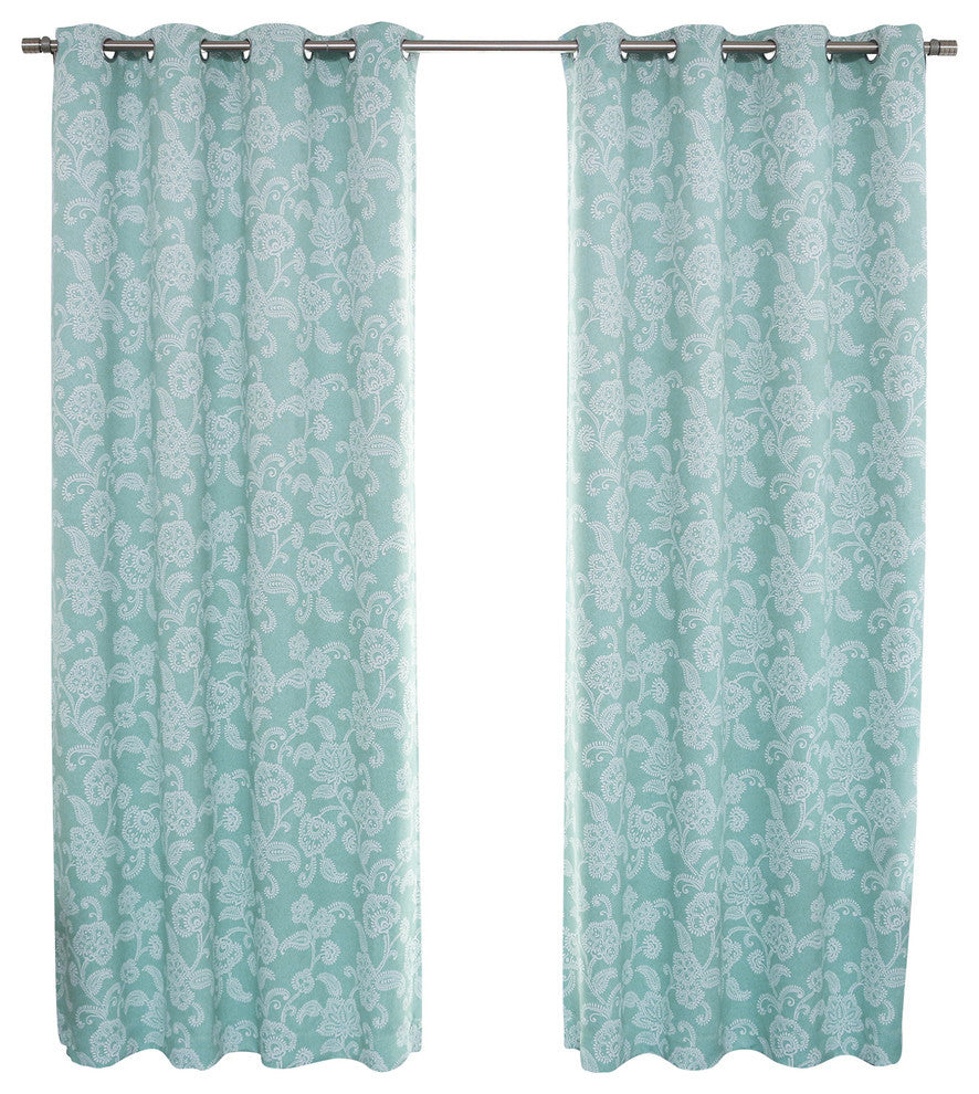 Paisley Floral Trellis Printed Curtains, Pair, Spruce
