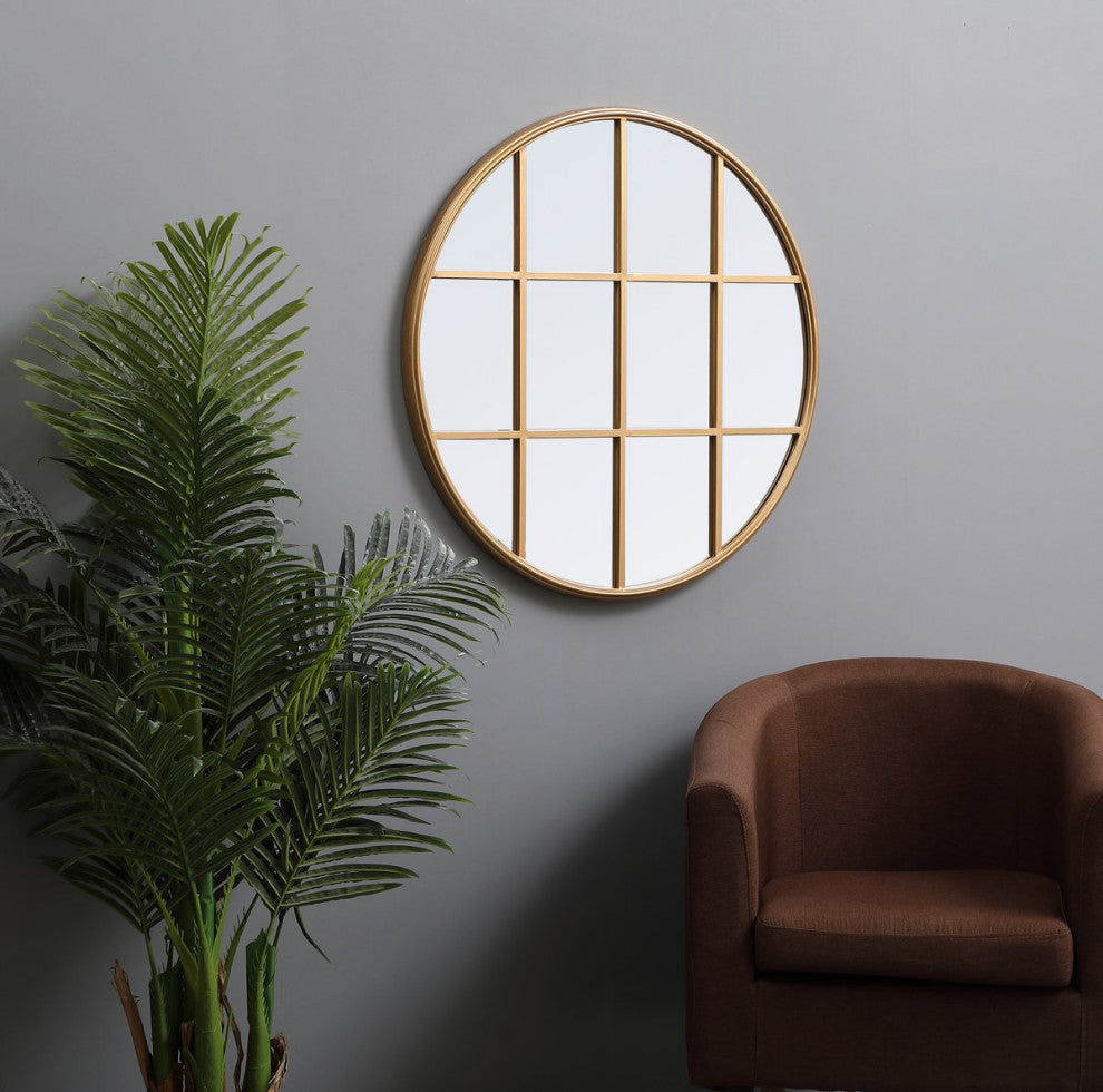 Macey Metal Windowpane Mirror, 32"x32", Brass