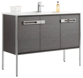 Oakville Bath Vanity, Ceramic Sink, Black Coal Oak, 48 Inch, Chrome Hardware