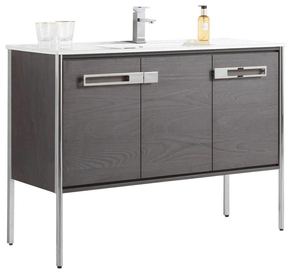 Oakville Bath Vanity, Ceramic Sink, Black Coal Oak, 48 Inch, Chrome Hardware