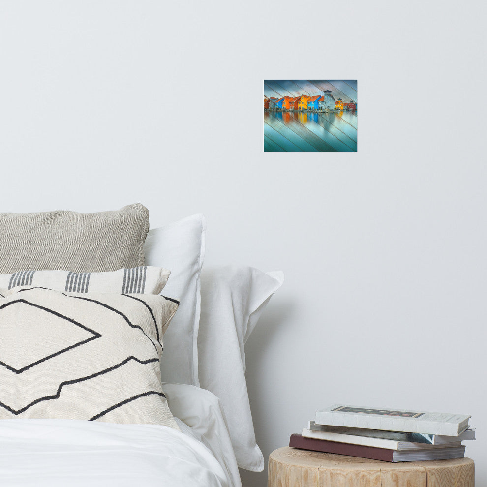 Faux Wood Blue Morning at Waters Edge Groningen Unframed Wall Art Prints, 8" X 10"