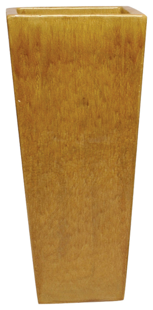 Large 36 In. Amber Ceramic Square Tall Pot