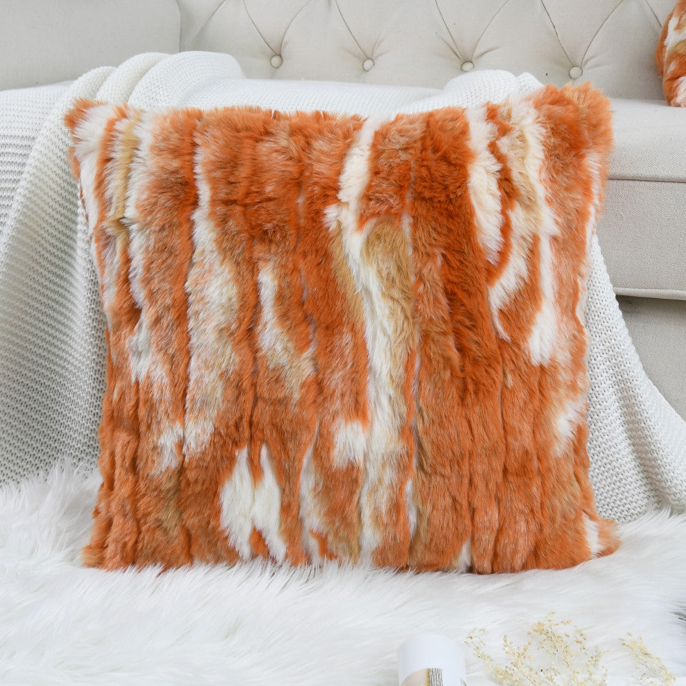 Jacquard Faux Fur Pillow Covers Set of 2, Burnt Orange, 26'' x 26''