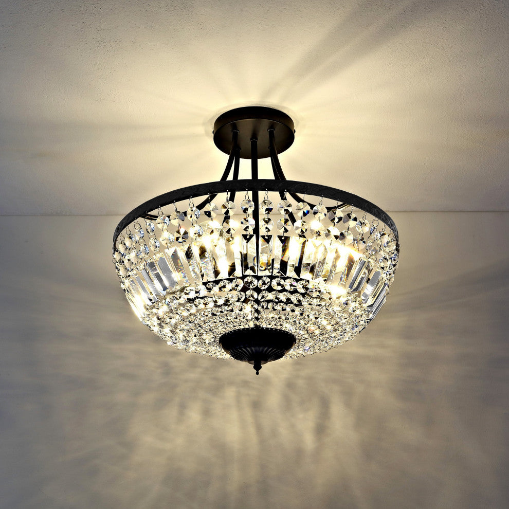 5-Light Crystal Semi Flush Mount, Black