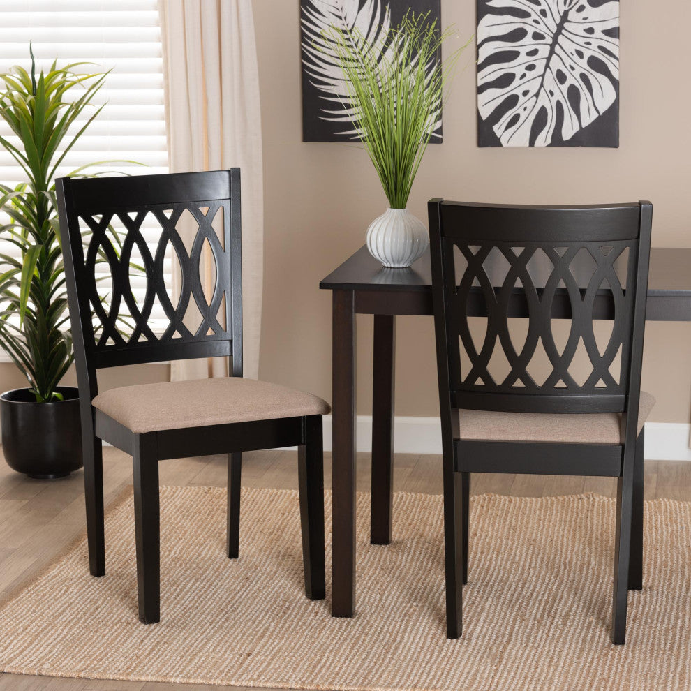 Denia Dining Collection, Beige/Espresso Brown, Dining Chair, Set of 2
