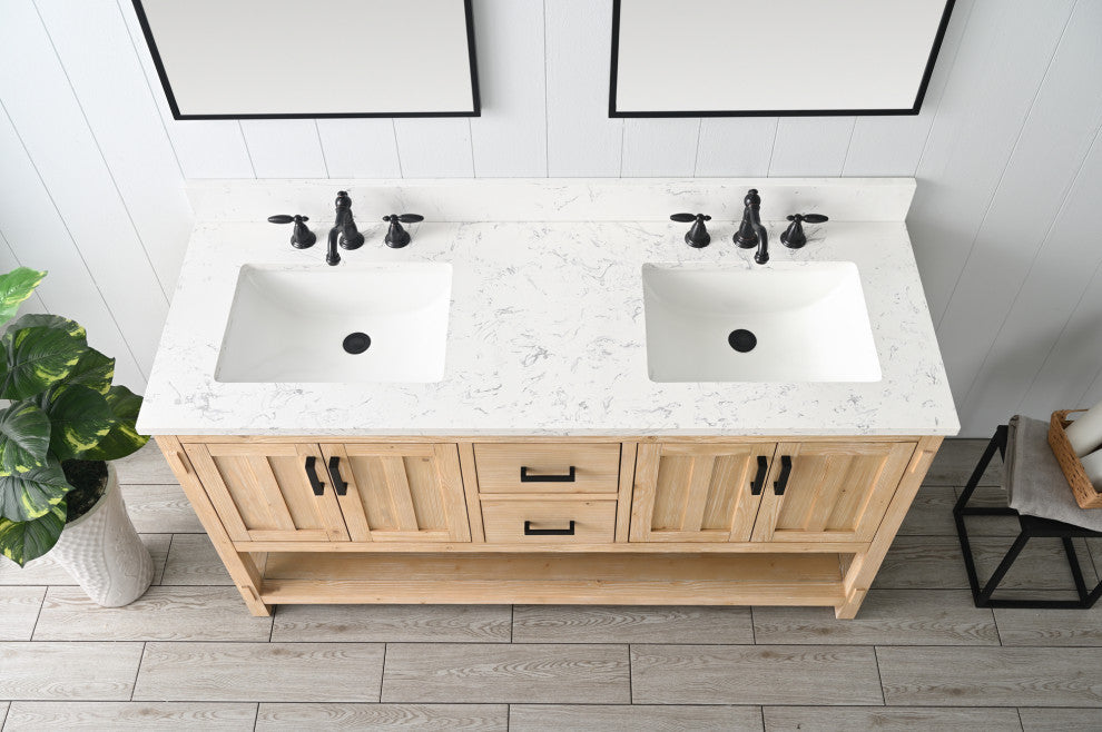Harvey Farmhouse Bathroom Sink Vanity - Teak White, 60"