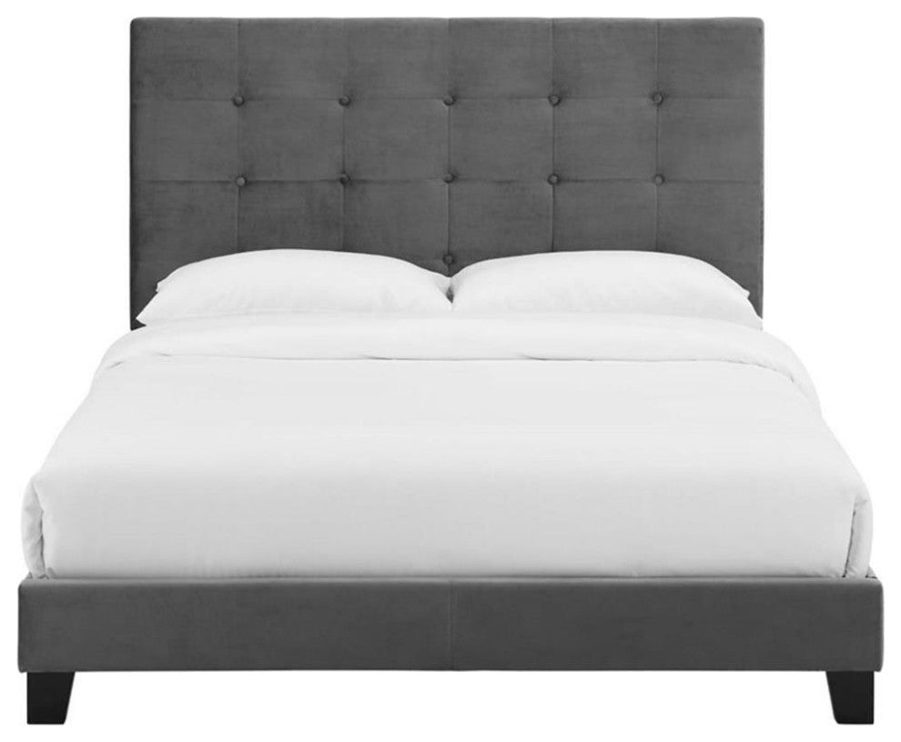 Modway Melanie Queen Tufted Button Performance Velvet Platform Bed in Gray