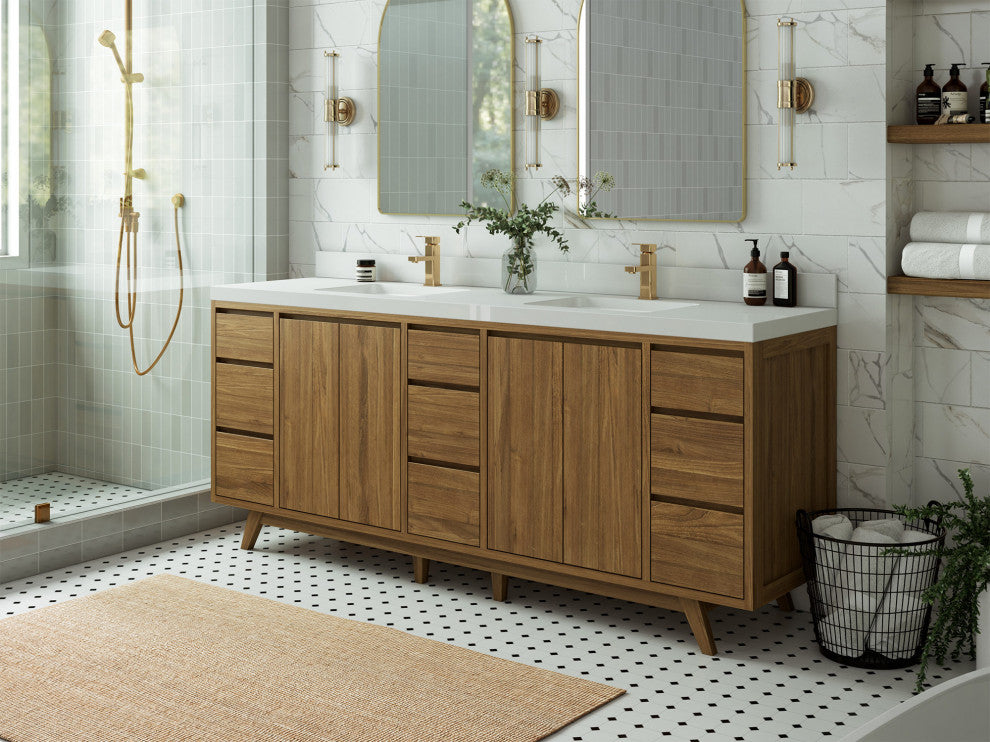 Madison Teak 84 Double Sink Bath Vanity in Dark Natural 2" Empira Quartz