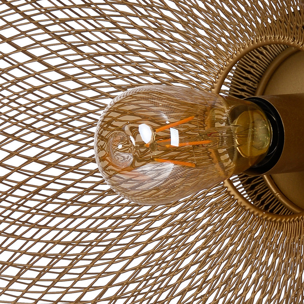 Benzara BM285190 Round Wall Mounted Lamp, Iron Mesh and Hardware, Gold Finished