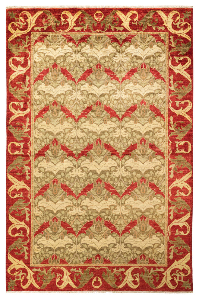 Arts and Crafts, One-of-a-Kind Hand-Knotted Area Rug Red, 5'10"x9'1"