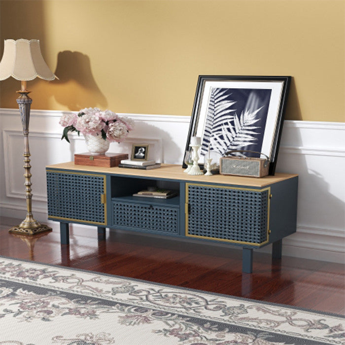 Modern 2 Cabinets TV stand 50 inch TV benches with Carbonized Bamboo