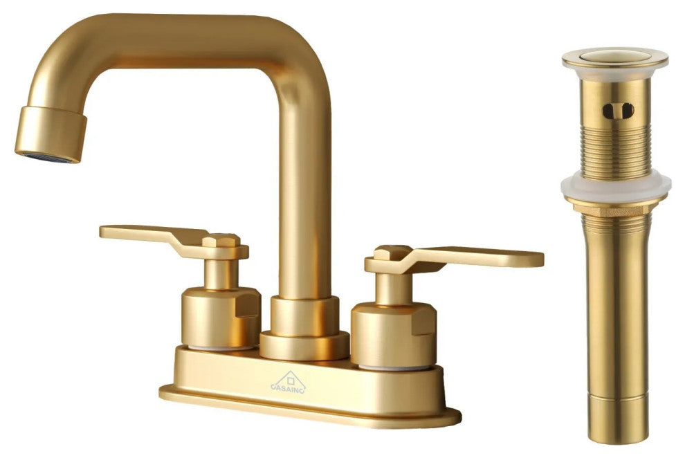 Bathroom Sink Faucets 2 Handle Centerset Faucets for 3 Hole Drain Brushed Gold