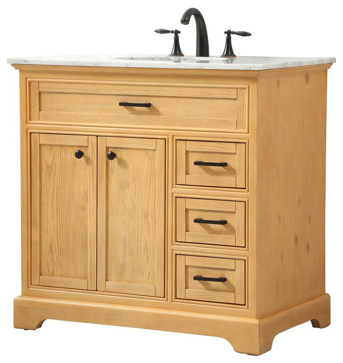 Amber Single Bathroom Vanity, Blue, Natural Wood, 36"