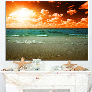 "Dramatic Sky Over Tropical Sea Beach" Seashore Canvas Wall Art, 32"x16"