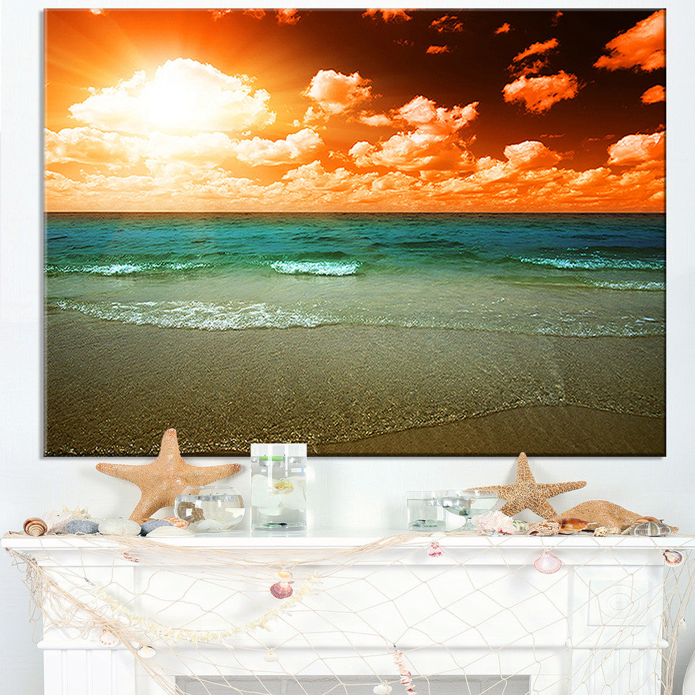 "Dramatic Sky Over Tropical Sea Beach" Seashore Canvas Wall Art, 32"x16"