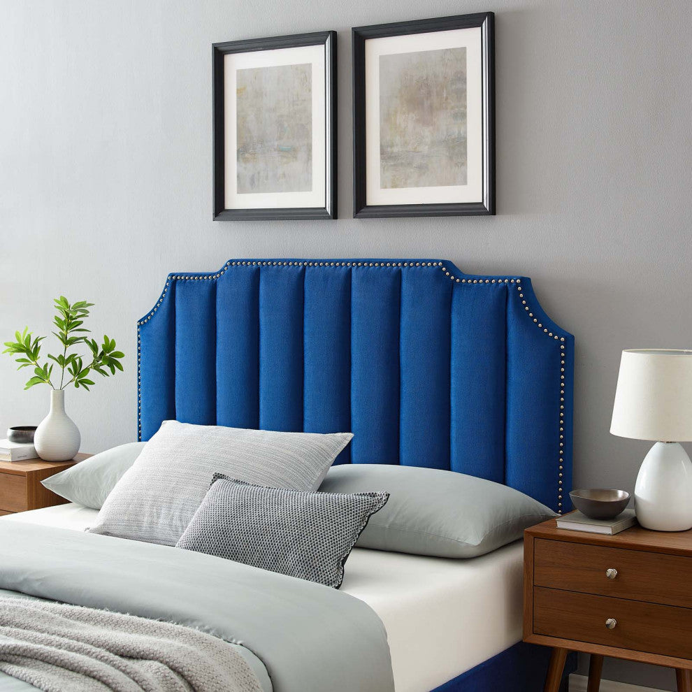 Headboard, Full Queen Size, Velvet, Blue Navy, Modern Contemporary, Bedroom