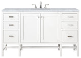 Addison 60" Single Vanity Cabinet, Glossy White, Glossy White, Carrara Marble, Three-Hole
