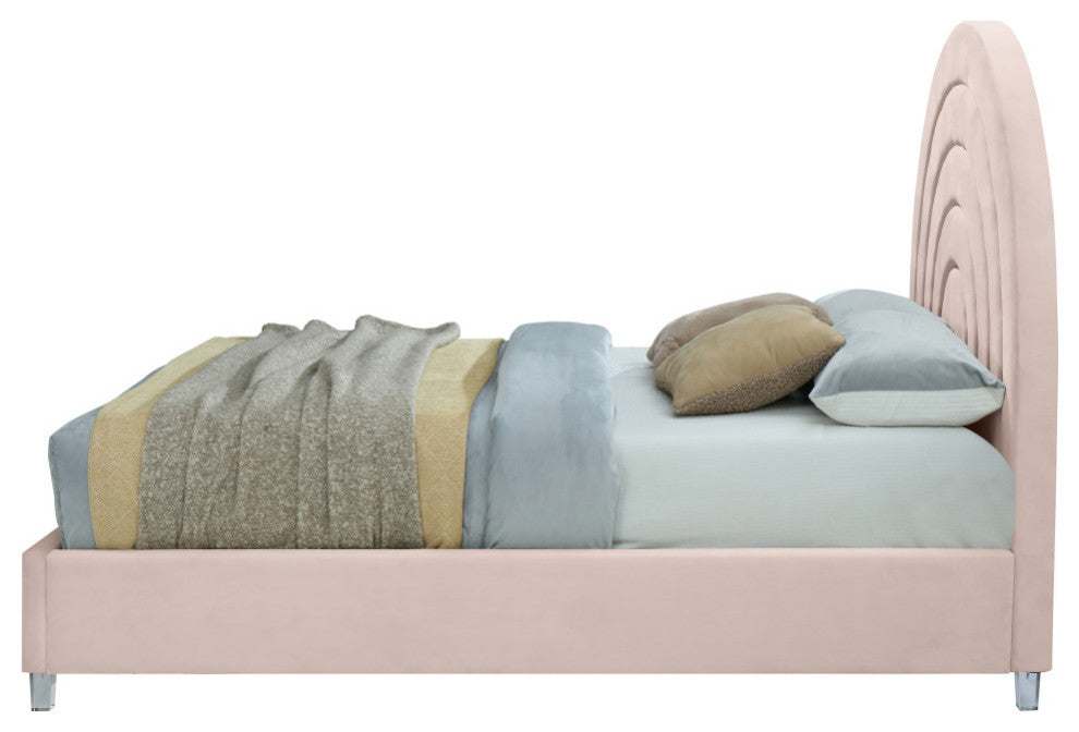 Rainbow Velvet Upholstered Bed, Pink, Queen
