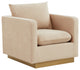 LeisureMod Nervo Modern Velvet Accent Arm Chair With Gold Base, Beige