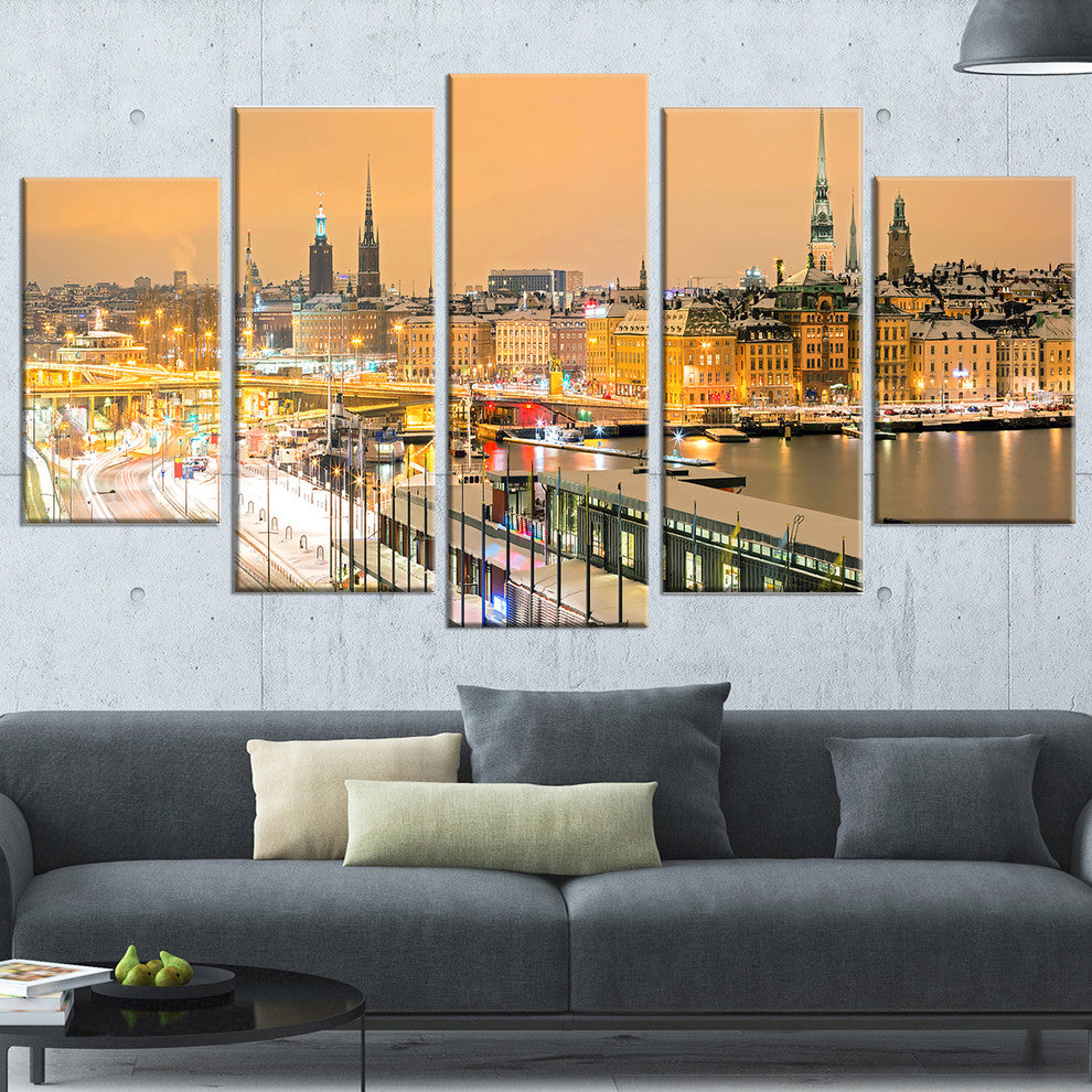 "Stockholm" Cityscape Panorama Canvas Photo Print, 5 Panels, 60"x32"